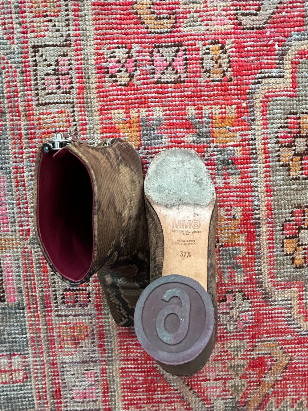 Margiela MM6 brown & gray snakeskin print 7.5 ankle boots